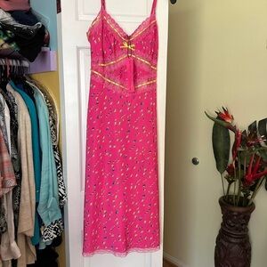 Pink Betsey Johnson floral dress with yellow ribbon detail NWT